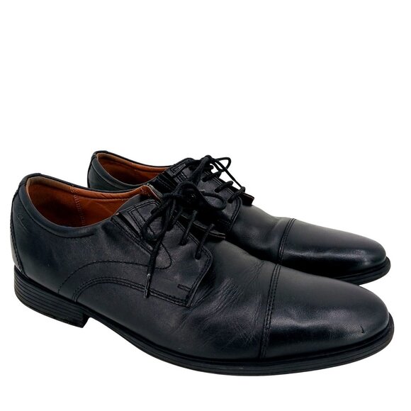 Clarks Whiddon Black Leather Oxford Shoes Size 11.5 Comfort Fit Cap Toe 15770 - Picture 2 of 12